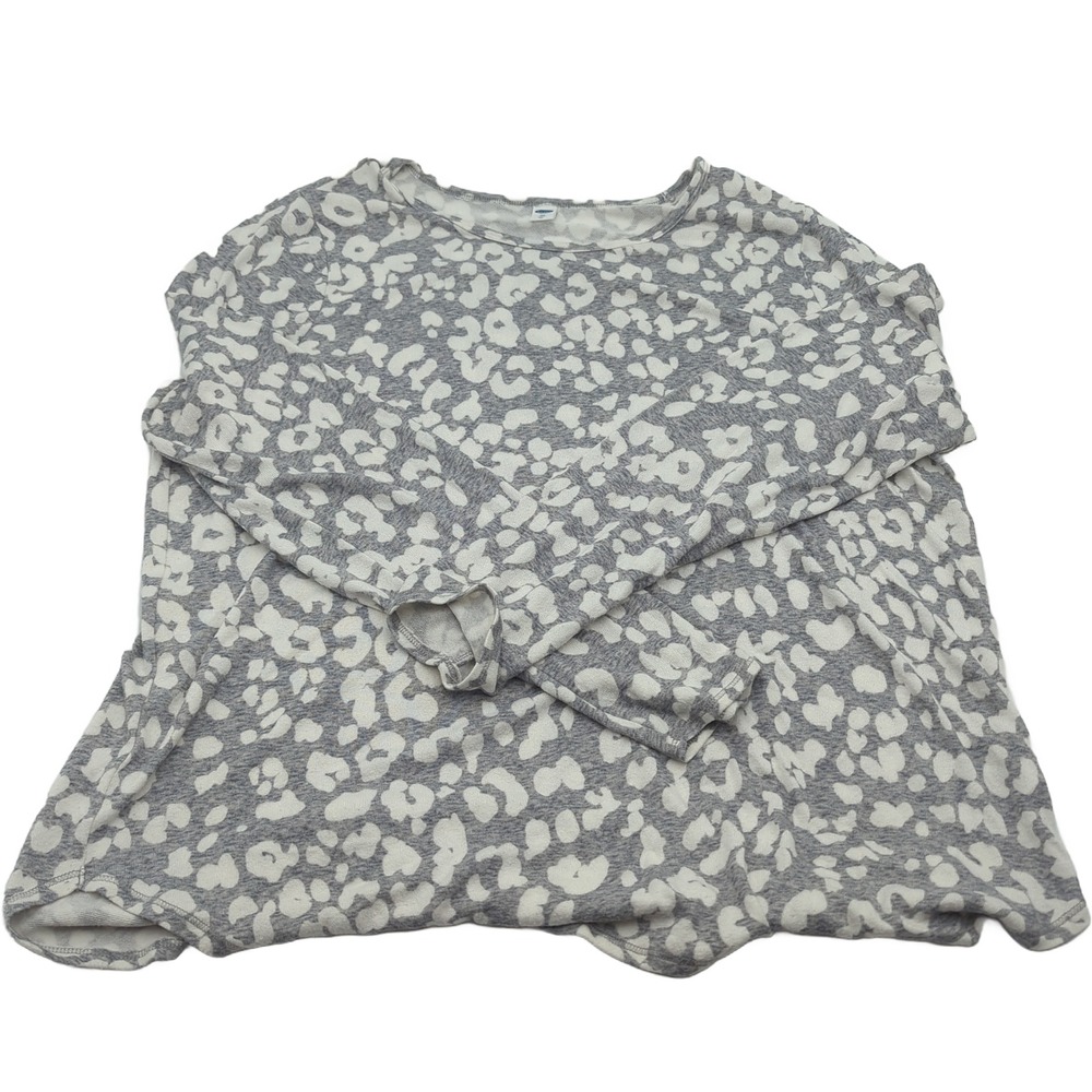 Old Navy Womens XXL Tall Grey White Leopard Print Long Sleeve Knit Top Shirt